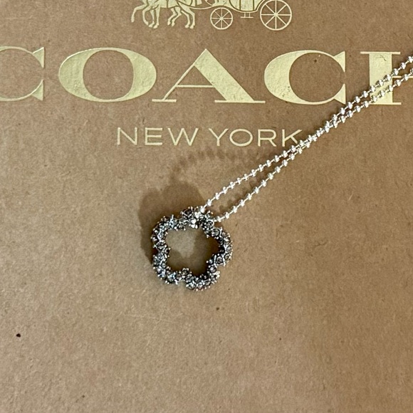 Coach Dainty Floating Tea Rose Zirconia Pendant .925 Sterling Silver Necklace - Picture 6 of 9